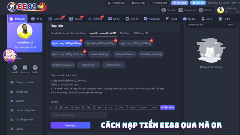 Cách nạp tiền EE88 qua quét mã QR